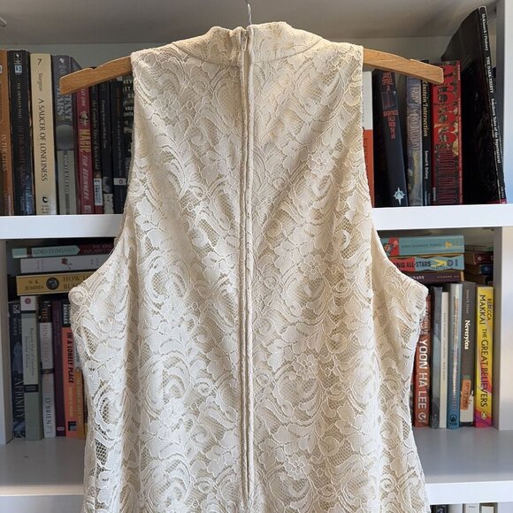 VTG Made in USA 12/Medium Jessica Howard Cream Lace Turtleneck Sleeveless Dress - Picture 7 of 12